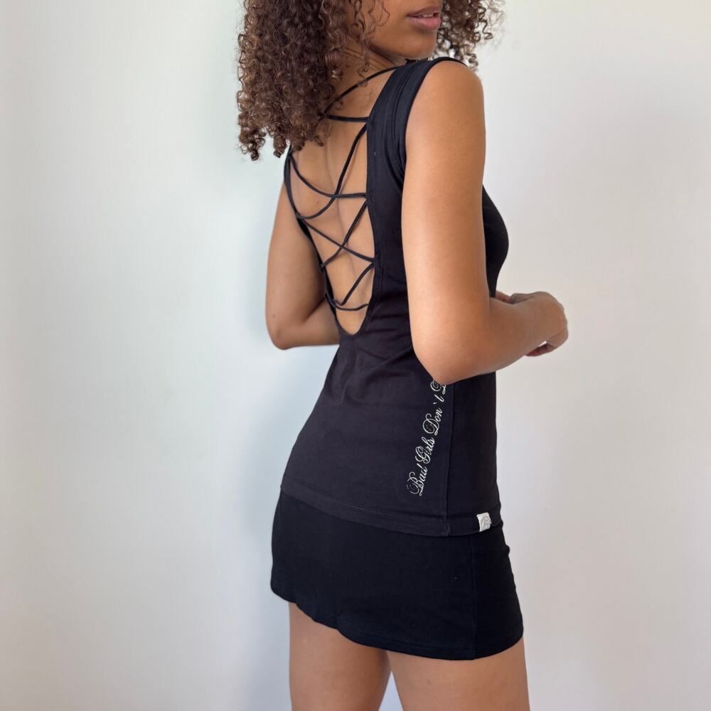 Vintage Yakuza Graphic Lace-Up Back Tank (M)